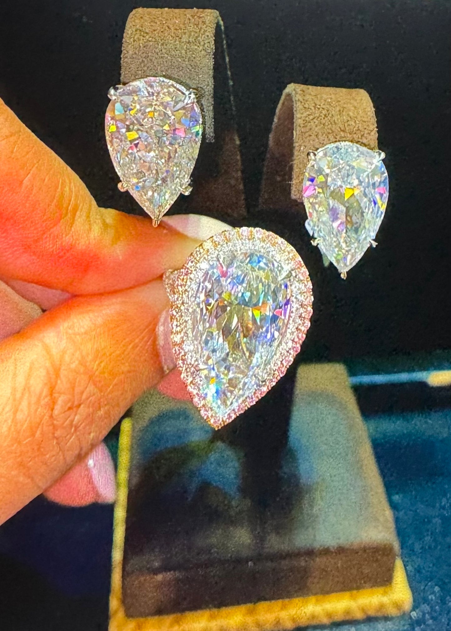 22 Carat Marquise Cut and Baguette Cut Diamonds Three Stone Ring & Earrings Set