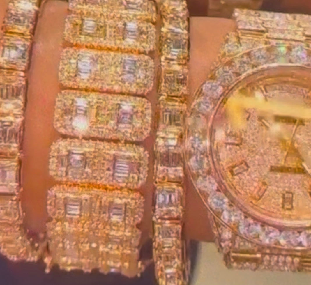 Gold Luxury Diamond Rolex Watch & Bracelet Set