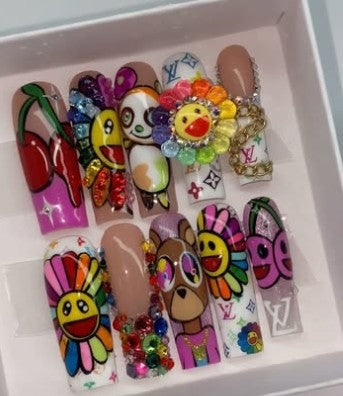 Hand Made Lucite Acrylic LV Long Nails