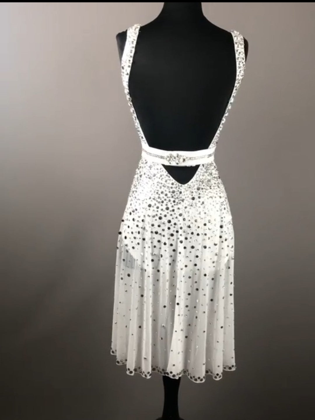 White Sheer Evening Gown Dress with Swarovski Crystals