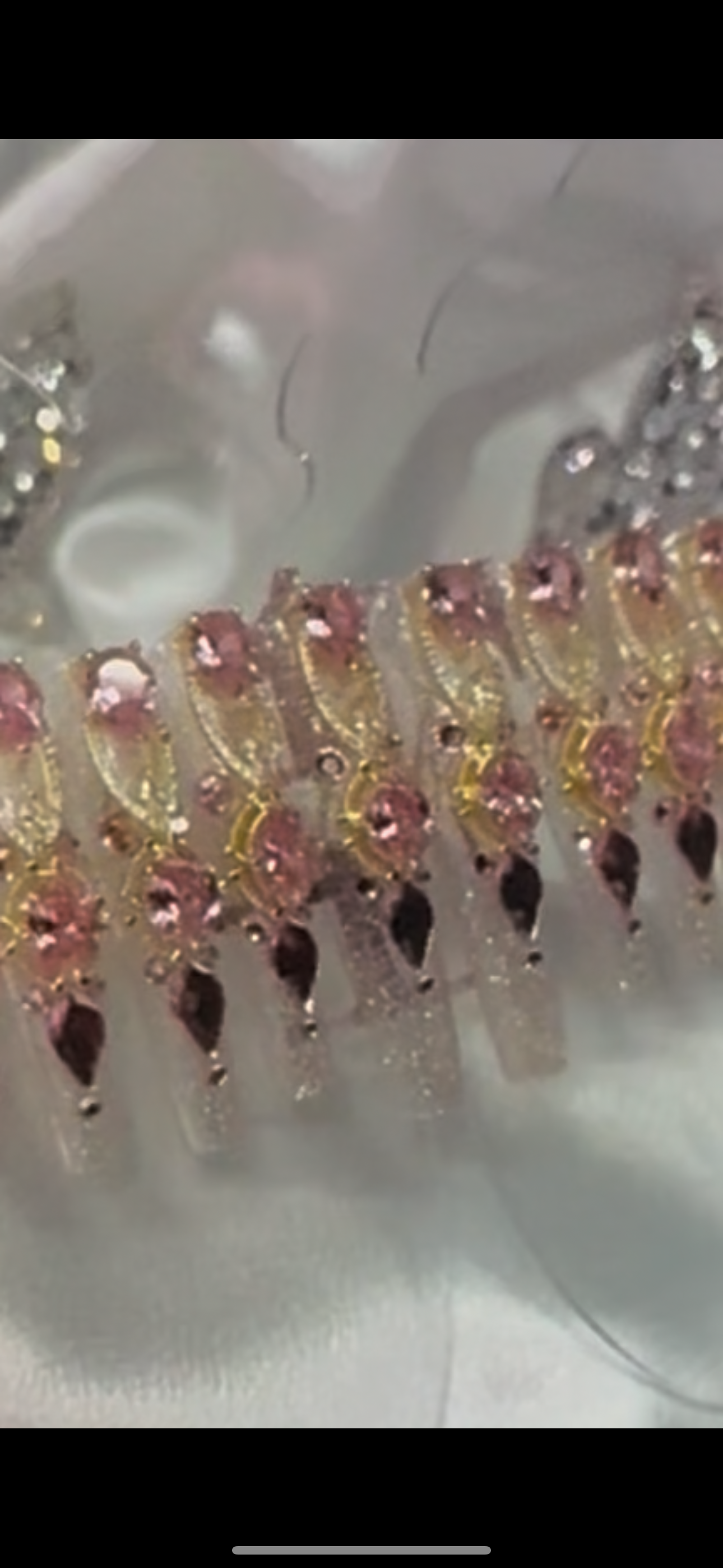 LUCITE ACRYLIC WITH GOLD & PINK SWAROVSKI CRYSTALS MEDIUM SIZE PRESS ON NAIL (SET)