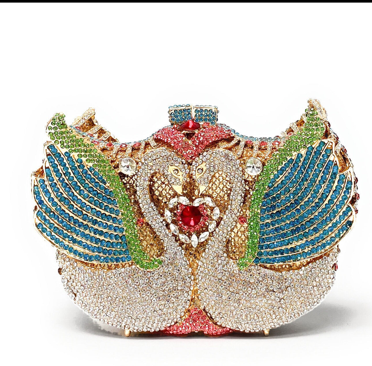 Purse Clutch Evening Bag Green White Swarovski Crystal