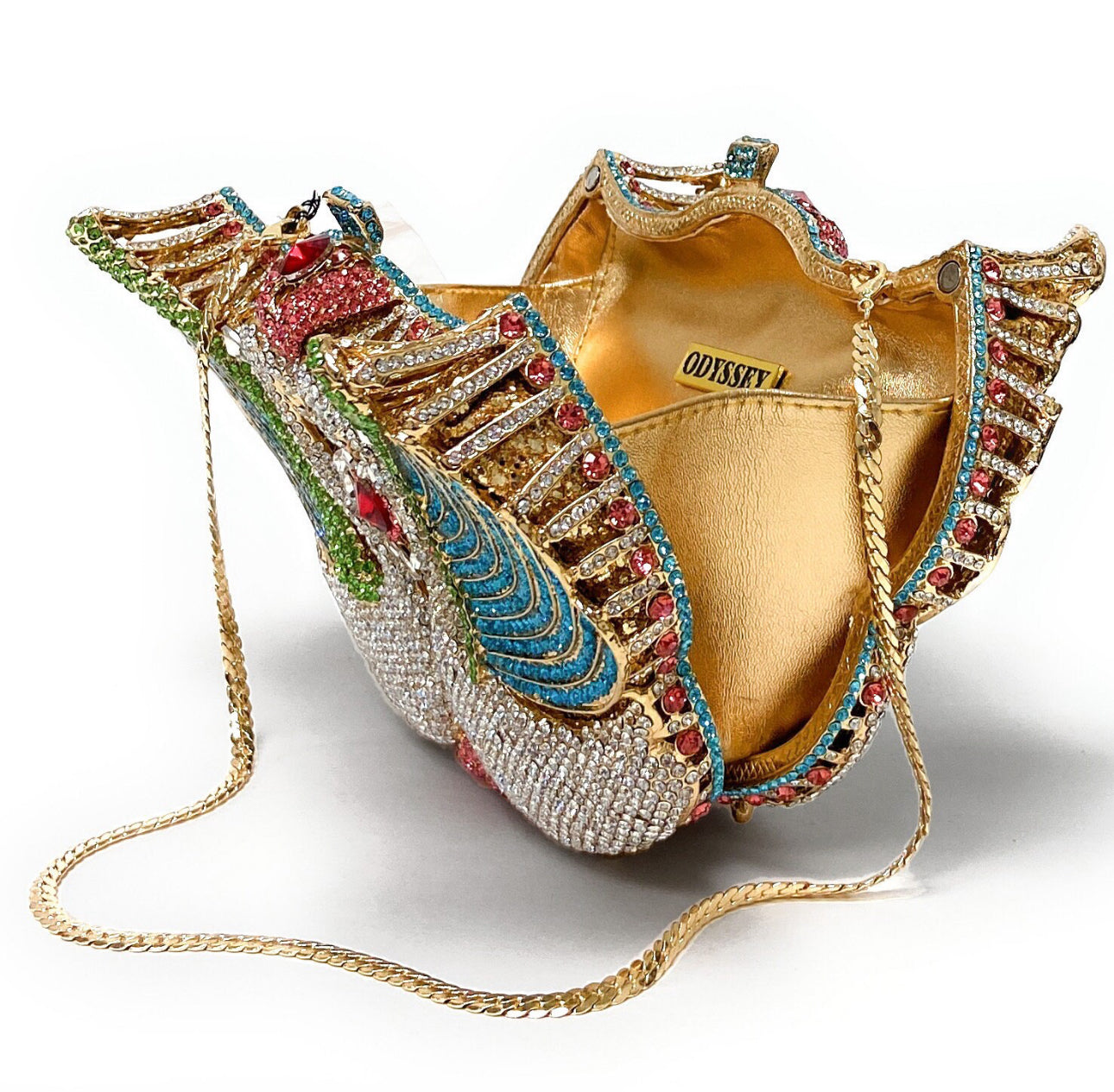 Purse Clutch Evening Bag Green White Swarovski Crystal