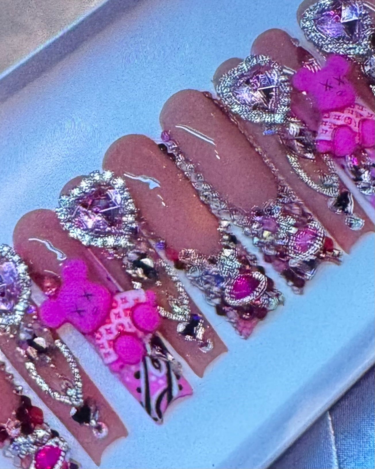 Hand Made Lucite Acrylic LV with Swarovski Crystals Square Press Ons