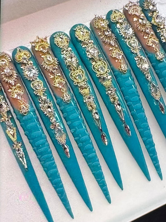 Hand Made Lucite Acrylic with Swarovski Crystals & BlueStreak Crystals XXL Stilettos Press Ons