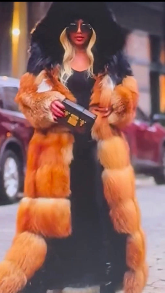 Natural Red Mink Fox Fur Stroller with Hood