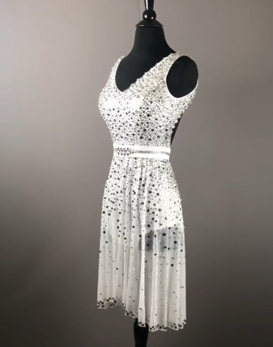 White Sheer Evening Gown Dress with Swarovski Crystals
